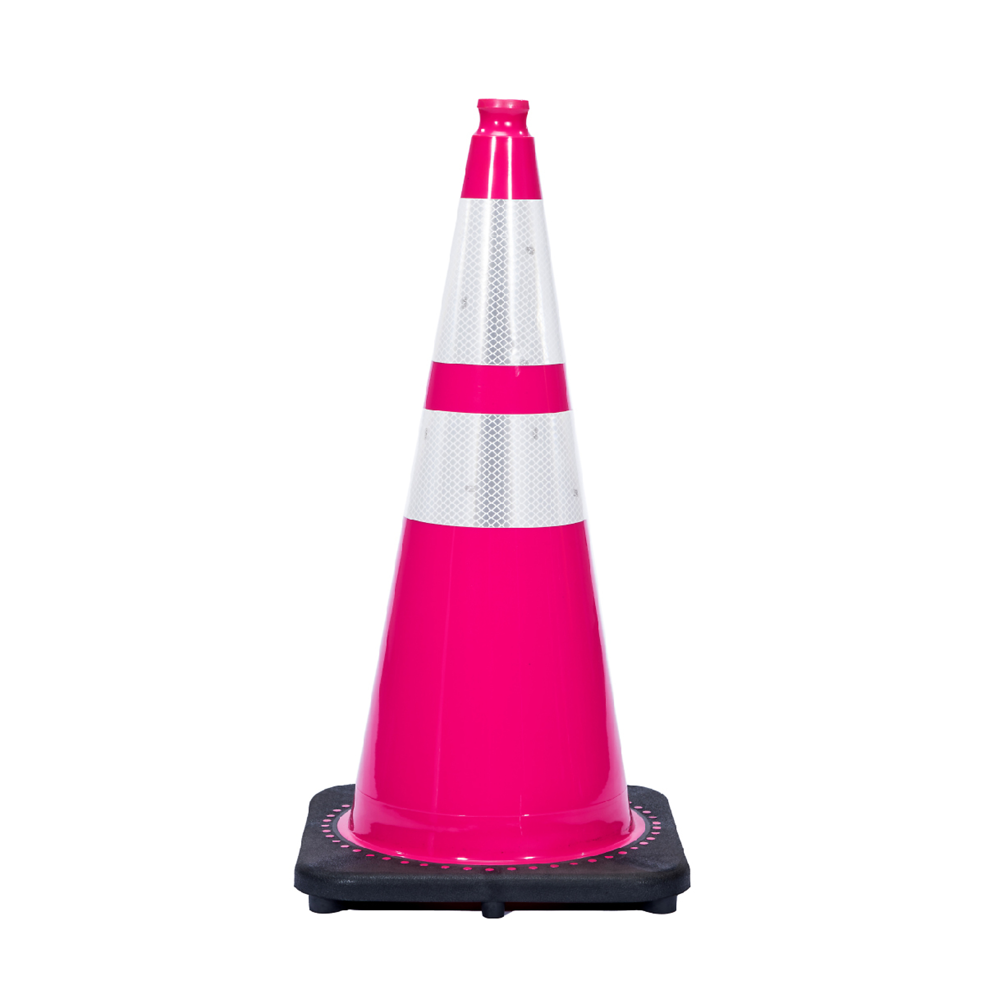 JBC REVOLUTION SERIES 28" Wide Body 7 Lb. Pink Traffic Cone With Black Base, Includes 6" upper and 4" Lower Reflective Collar, Model # RS70032C-PINK+64